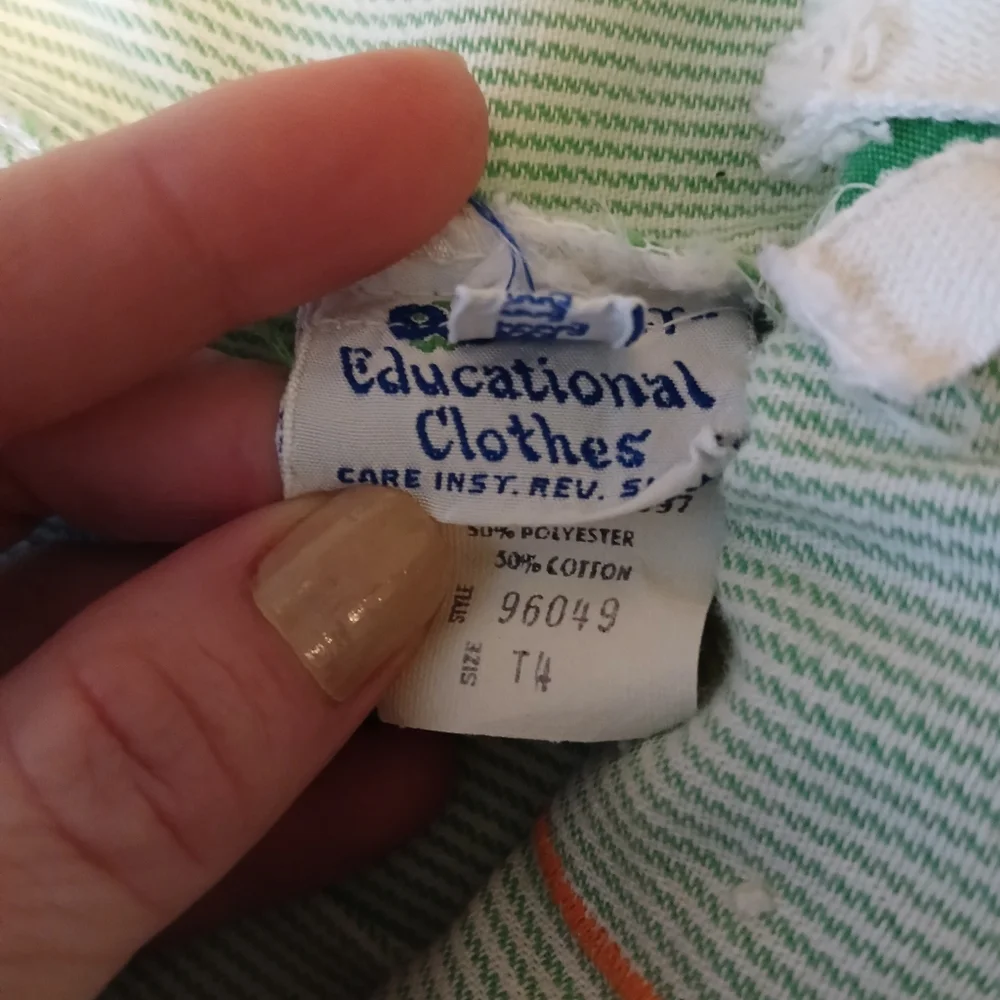 Vintage Green Kids Overalls Size 4T Alligator Zipper Teeth Pinstriped Button - Picture 7 of 8